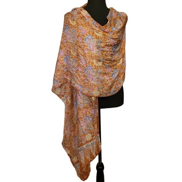 Floral Fringed Cottage Core Twee Scarf Wrap Swimsuit Bottom Cover Up - 94 x 21 - Picture 1 of 4